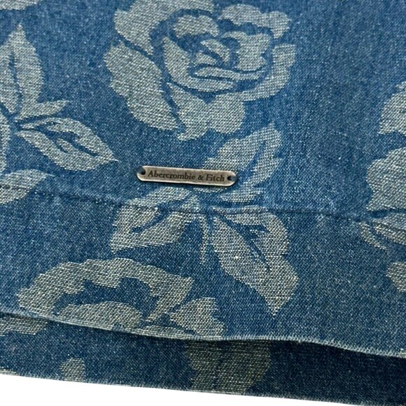 Abercrombie & Fitch Womens Metalic Floral Blue Denim Mini Skirt SZ 10 Lined - Picture 7 of 15